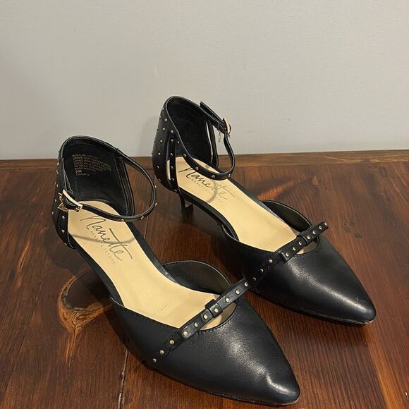 Nanette Lepore Shoes - Nanette Lepore Black Kitten Heel Pumps with Gold Studs Size 6